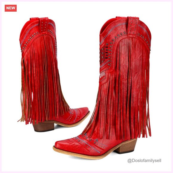 Shoes - Women's Western Boots Chunky Heel Pointed Toe Knee High Wide Calf